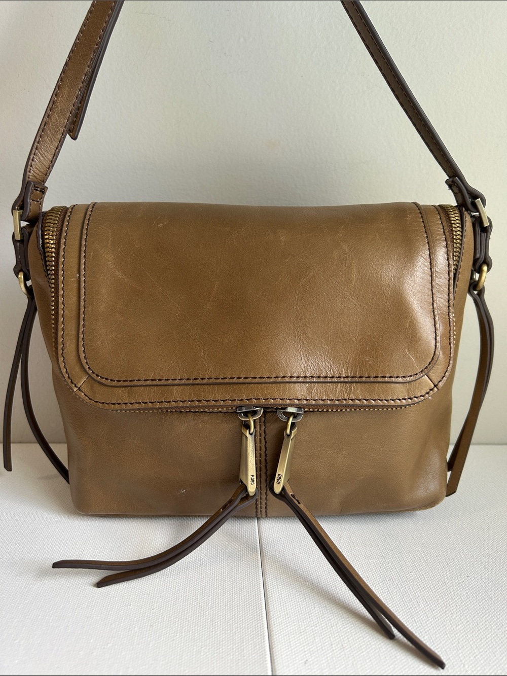 HOBO Small Leather Crossbody in Camel Tan Leather